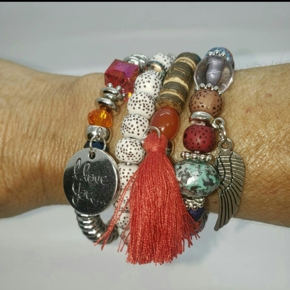 Beaded Multi-layer Bracelet With Tassel & Charm 4 Bracelets Set - Picture 8 of 11